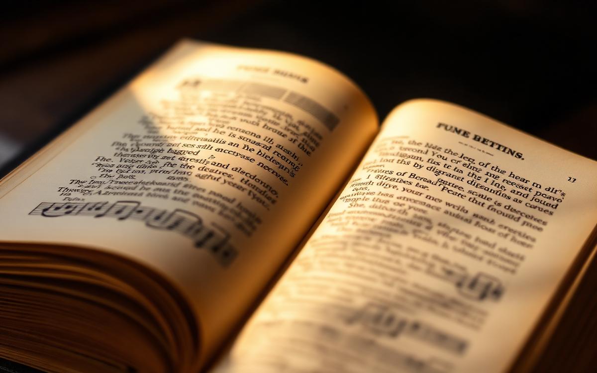 Open antique hymnal pages lit by warm light